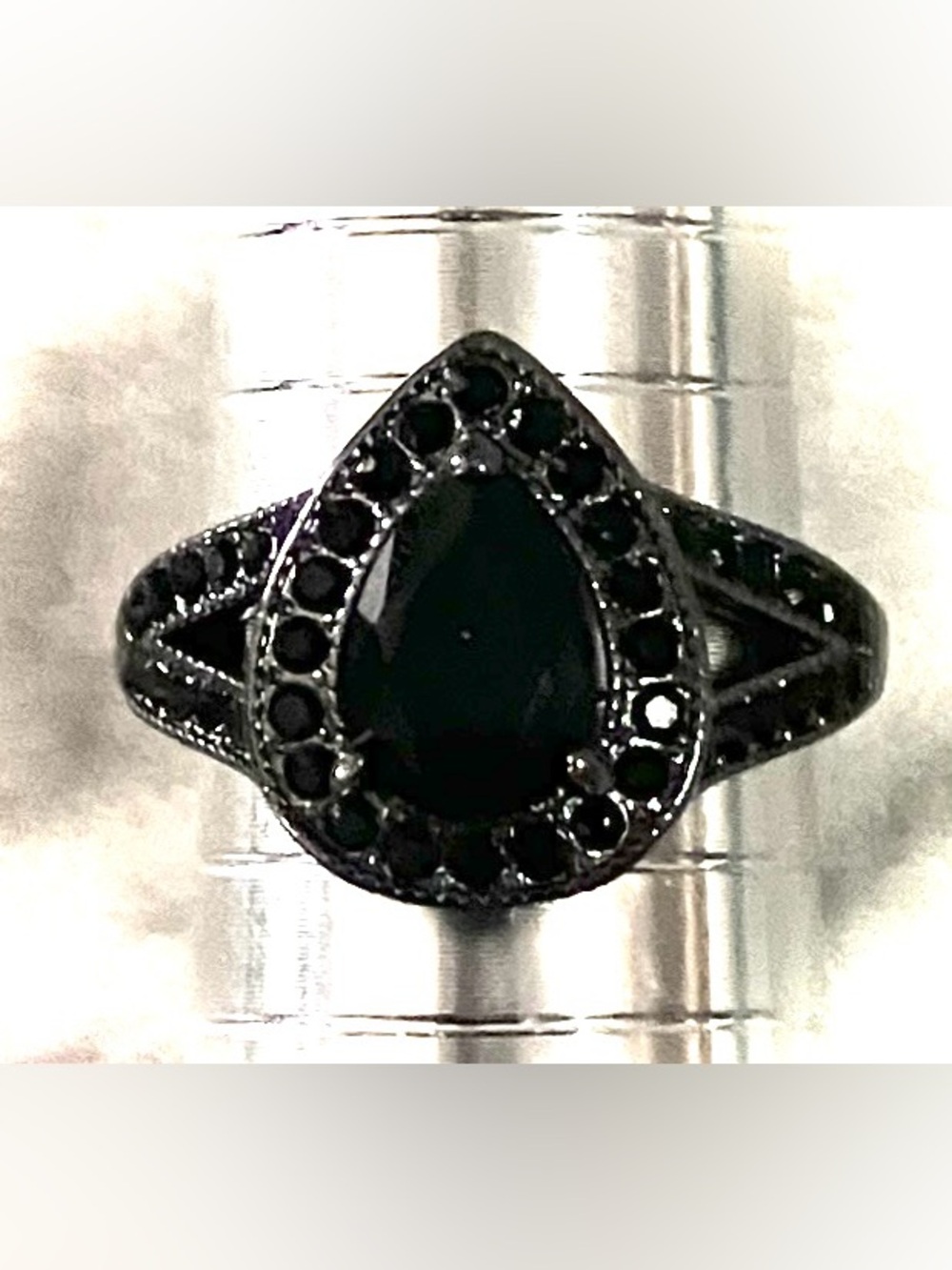Black Teardrop Halo Ring - Women Jewelry